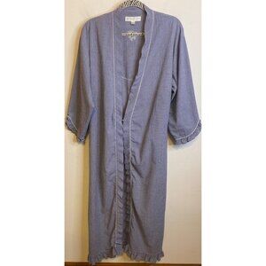 Eileen West Womens Seersucker Gingham Robe Ruffle Cottagecore Country L/XL Blue